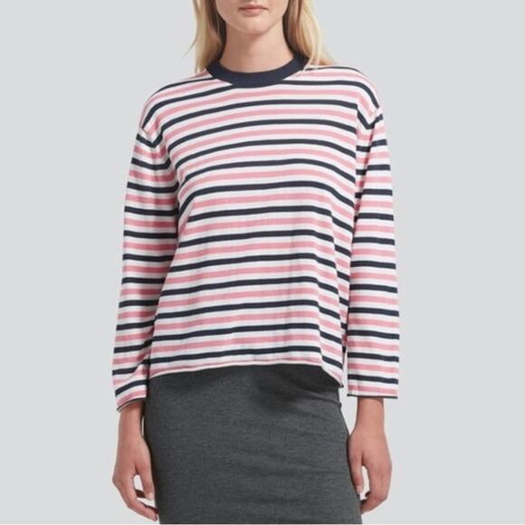 ATM Anthony Thomas Melillo Sweaters - ATM Striped Long Sleeve Sweater Knit Top Cotton Pink Blue White Size XS